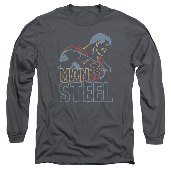 Superman Colored Lines Long Sleeve Adult 18/1 T-Shirt Charcoal