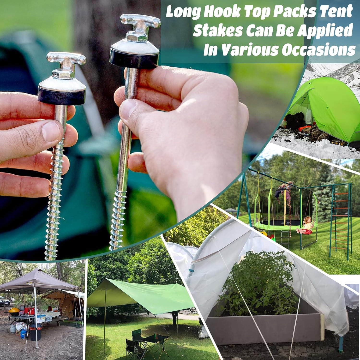 16 Pcs 10 Inch Drillable Tent Stakes Heavy Duty Hardened Steel Ground Pegs with Hex Tool and Storage Bag for Camping Travel