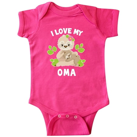 

Inktastic Cute Sloth I Love My Oma with Green Leaves Gift Baby Boy or Baby Girl Bodysuit