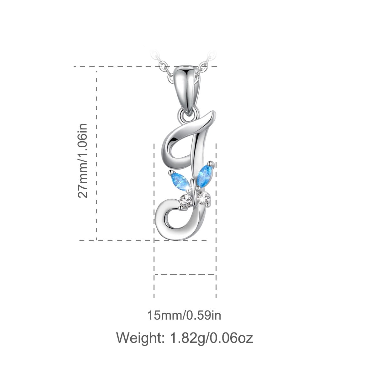 EUDORA Sterling Silver J Initial Necklaces with Blue Butterfly, Script Letter Alphabet Pendant Jewelry Gift for Women, Mother, 18 inch Chain