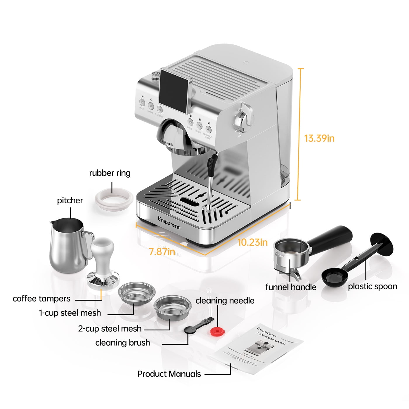 Empstorm Espresso Machine 20 Bar Steel Espresso Machines with Milk Frother, Cold & Hot Brew for Cappuccino/Latte/Ice Coffee, Home/Office/Cafe - CB2