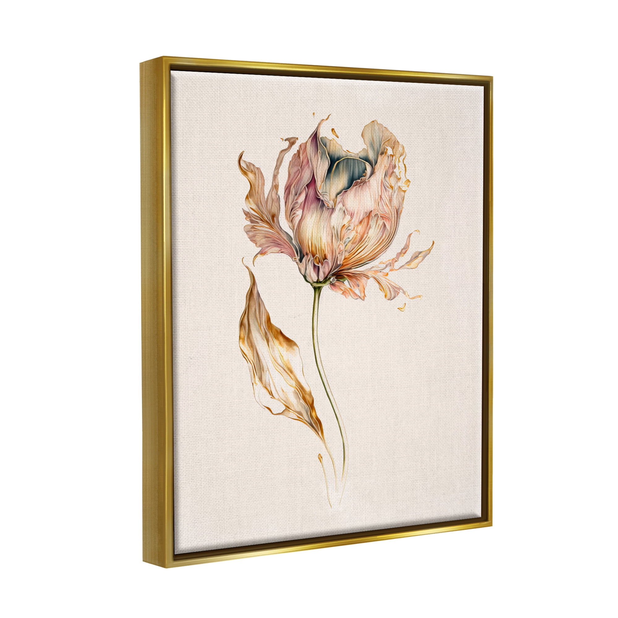 Stupell Industries Vintage Tulip Petals Botanical & Floral Painting Gold Floater Framed Canvas Art Print Wall Art, 25 x 31