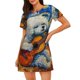 thumbnail image 1 of Easygdp Dog Guitar Starry Night Camisón de manga corta para mujer, informal, estampado, 1 of 6