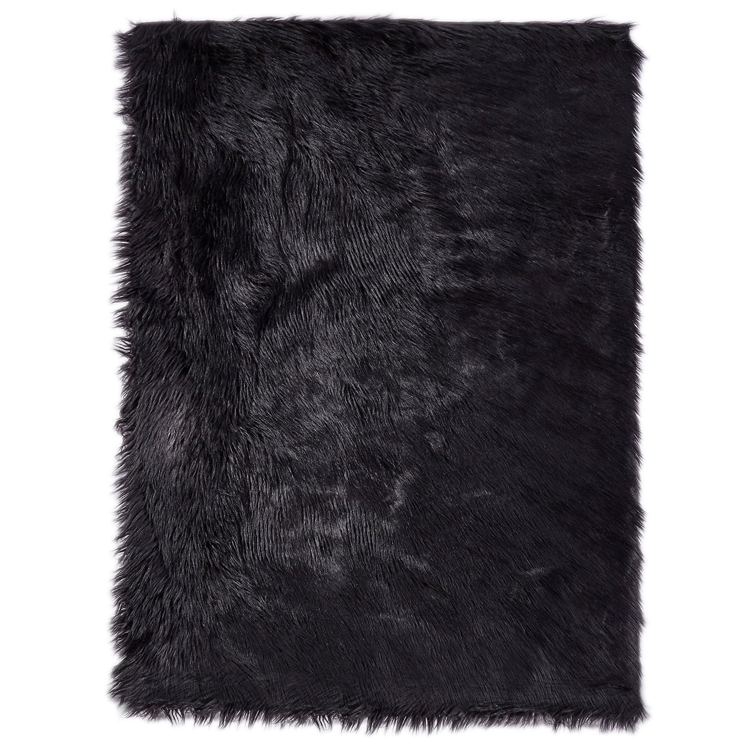Phantoscope Deluxe Soft Faux Sheepskin Fur Collection Decorative Home Decor Modern Area Rug, Black