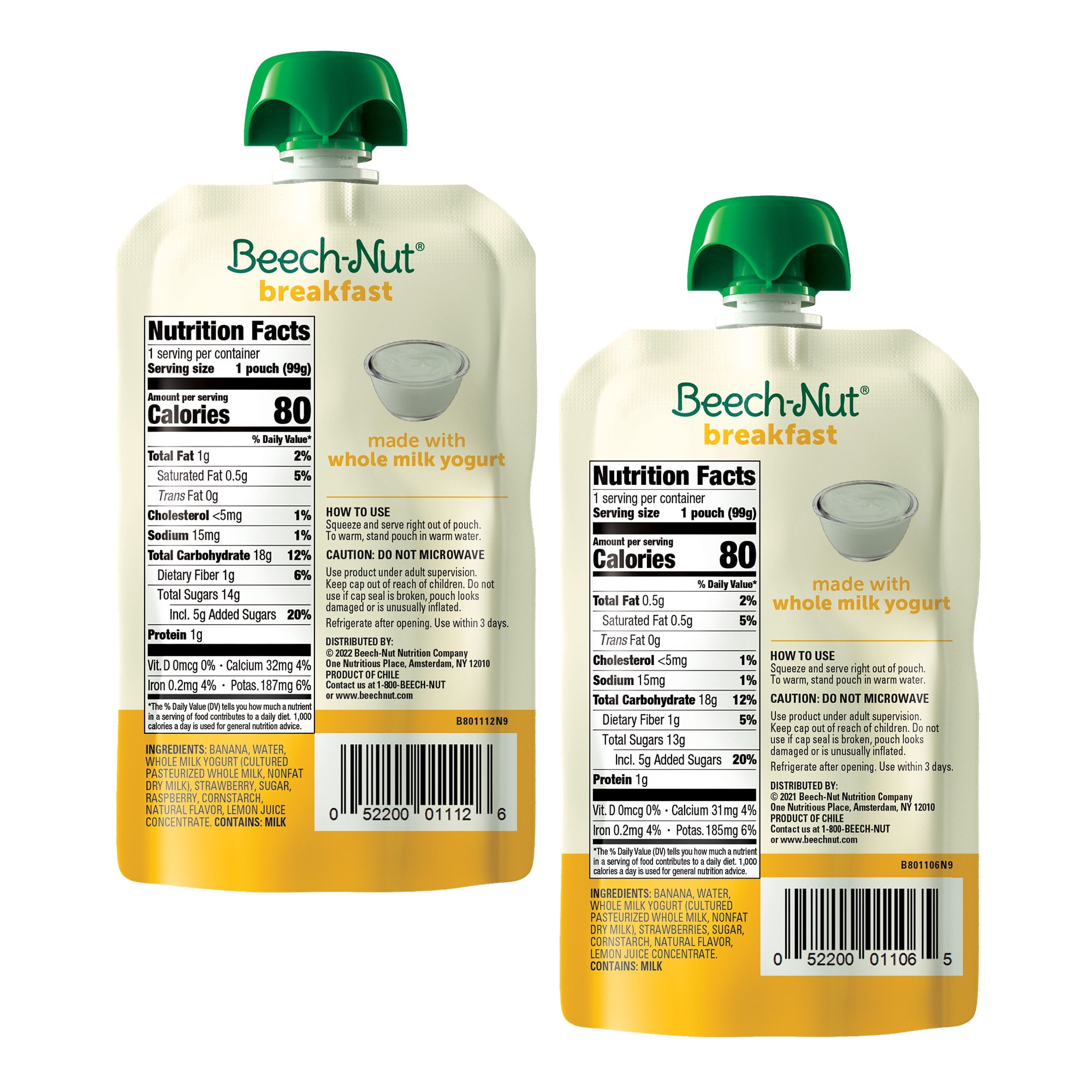 Beech-Nut Fruit & Yogurt Baby Food Pouches, Breakfast Variety Pack, 3.5 oz Pouch (9 Pack)