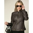 thumbnail image 5 of Made by Johnny Women's Dressy Vegan Leather Biker Jacket L COFFEE, 5 of 6