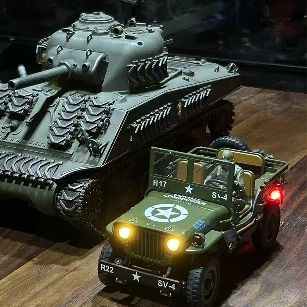 1:16 Scale Alloy Willys Jeep RC Car 4WD Off-Road Climbing Vehicle, Full-Proportional 2.4GHz Military RC Car with LED Linked Lights, 050 Motor & 40min Playtime – Model 2506-01 for Adults