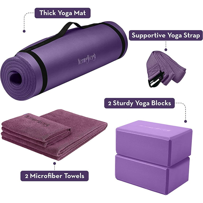 HemingWeigh 1/2 Thick Yoga Mat Non-Slip with Yoga Foam Blocks