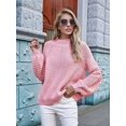thumbnail image 6 of Womens Turtle-Neck Oversized Sweaters Casual Long Sleeve Pullover Loose Chunky Knit Jumper Pink L, 6 of 10