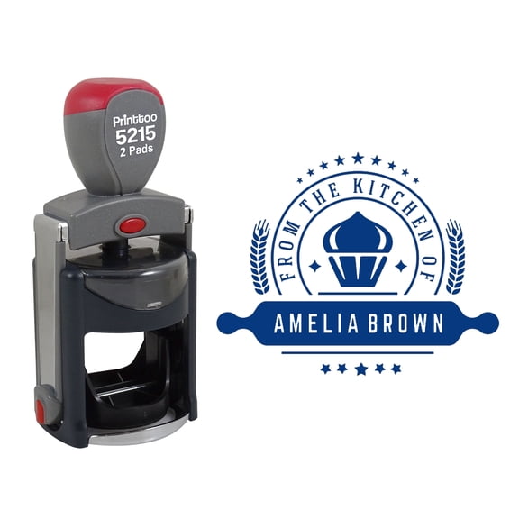 Printtoo Personalized Blue Self Inking Kitchen Rubber Heavy Duty Stamp Business Monogram Round Custom Stamper-45 mm