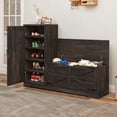 thumbnail image 2 of Uforic Shoe Cabinet, Shoe Organizer with Storage Bench and Adjustable Shelves, Farmhouse Entryway Shoe Cabinet, Rustic Oak, 2 of 9
