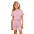 thumbnail image 5 of CYRBOKO Girls Outfit Sets, Summer Casual Elastic Waist Pullover Short Sleeve Loungewear Two-piece Sets Pink Size 7-8 T, 5 of 8