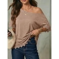 thumbnail image 5 of Women'S Summer Tops Oversized Short Sleeve Shirts Casual Loose Lace Patchwork T-Shirt Outfits Khaki S, 5 of 7