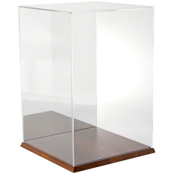 Plymor Clear Acrylic Display Case with Hardwood Base (Mirror Back), 12" W x 12" D x 18" H