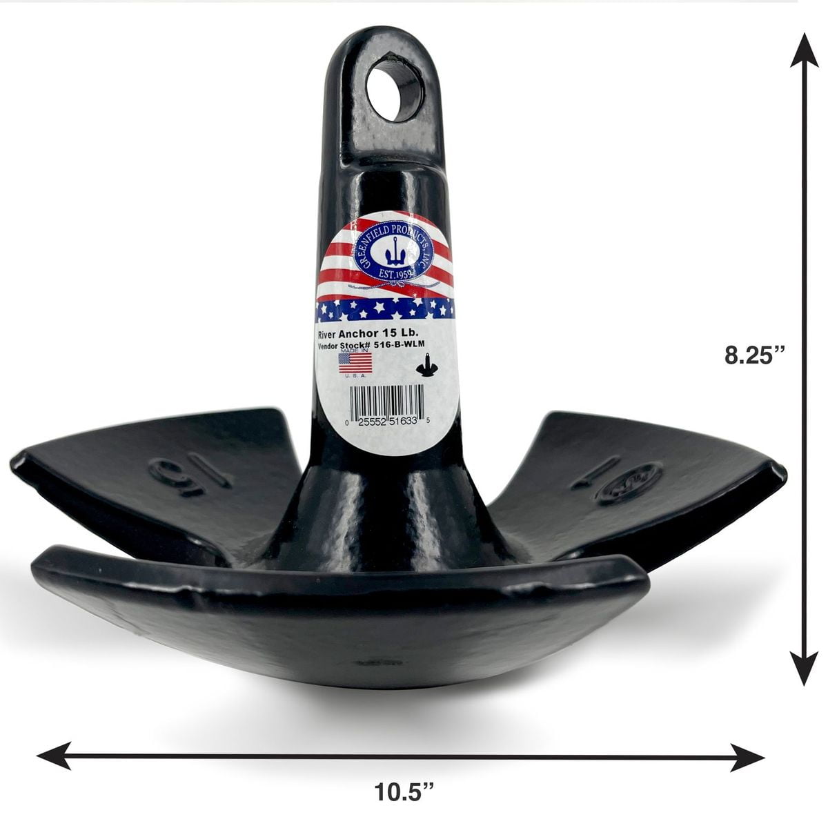 Greenfield Products River Anchor 15 lb. Cast Iron, Model 516-B-WLM