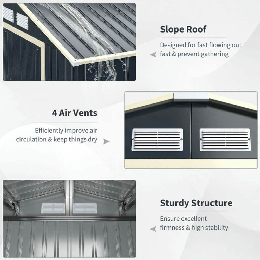 Yardi Yarda 7 Feet x 4 Feet Metal Storage Shed with Sliding Double Lockable Doors, Storage Shed with Multiple Thoughtful Design, Gray