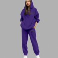 thumbnail image 2 of Valora Women Fashion Outfit Casual Hooded Tracksuit with Letter Print Drawstring Jogger Pants for Daily and Travel Comfortable Athletic Wear Outfit for Women Dark Purple M, 2 of 4