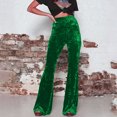 thumbnail image 5 of BLVB Women's Velvet Elastic Waist Flare Leg Palazzo Long Pants Casual Stretch Velour Bell Bottom Trousers for Fall Winter Green 1, 5 of 7