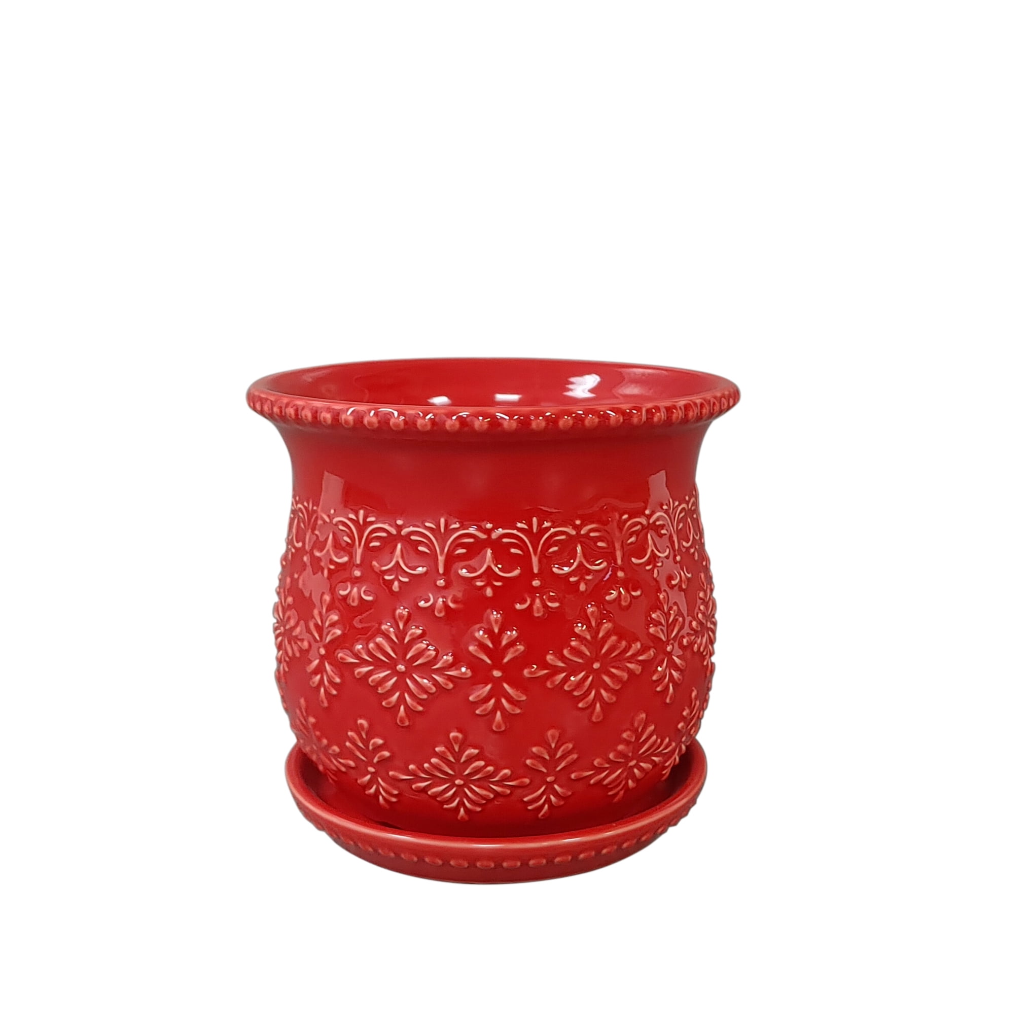 The Pioneer Woman Embossed Timeless Geo Red Planter, 6 in, Stoneware