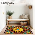 thumbnail image 3 of ODIKA 6'x9' Machine Washable Non-Slip Area Rug, Whimsical Sunflower Burst with Interlocking Scrollwork High Traffic Rug, Brown, 640396, 3 of 7