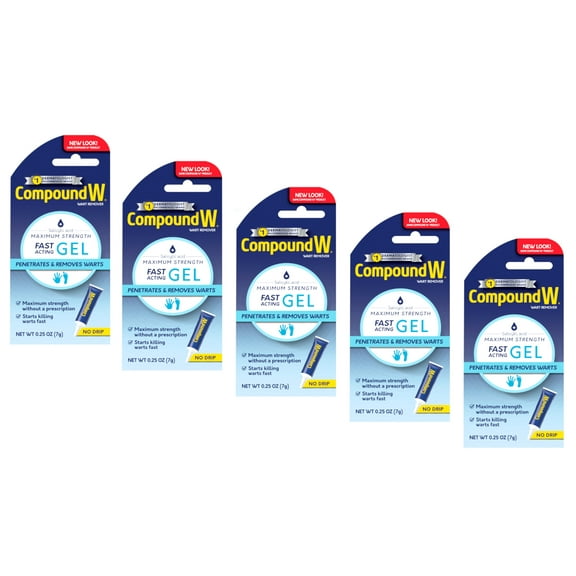 Compound W Maximum Strength Fast Acting Gel Wart Remover, 0.25 Oz., 5-Pack