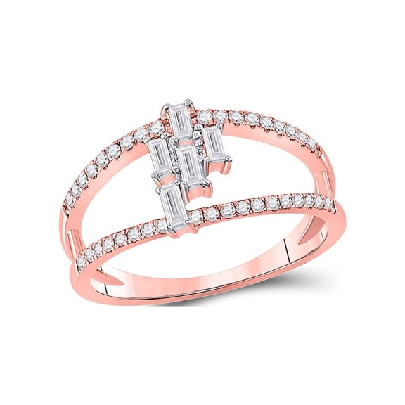 FB Jewels 14kt Rose Gold Womens Baguette Diamond Modern Fashion Ring 1/3 Cttw