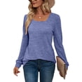 thumbnail image 1 of Mujer Camiseta De Manga Larga Puff Manga Casual Suelta Color Puro Moda Transpirable Sudadera Femenina Azul S, 1 of 6