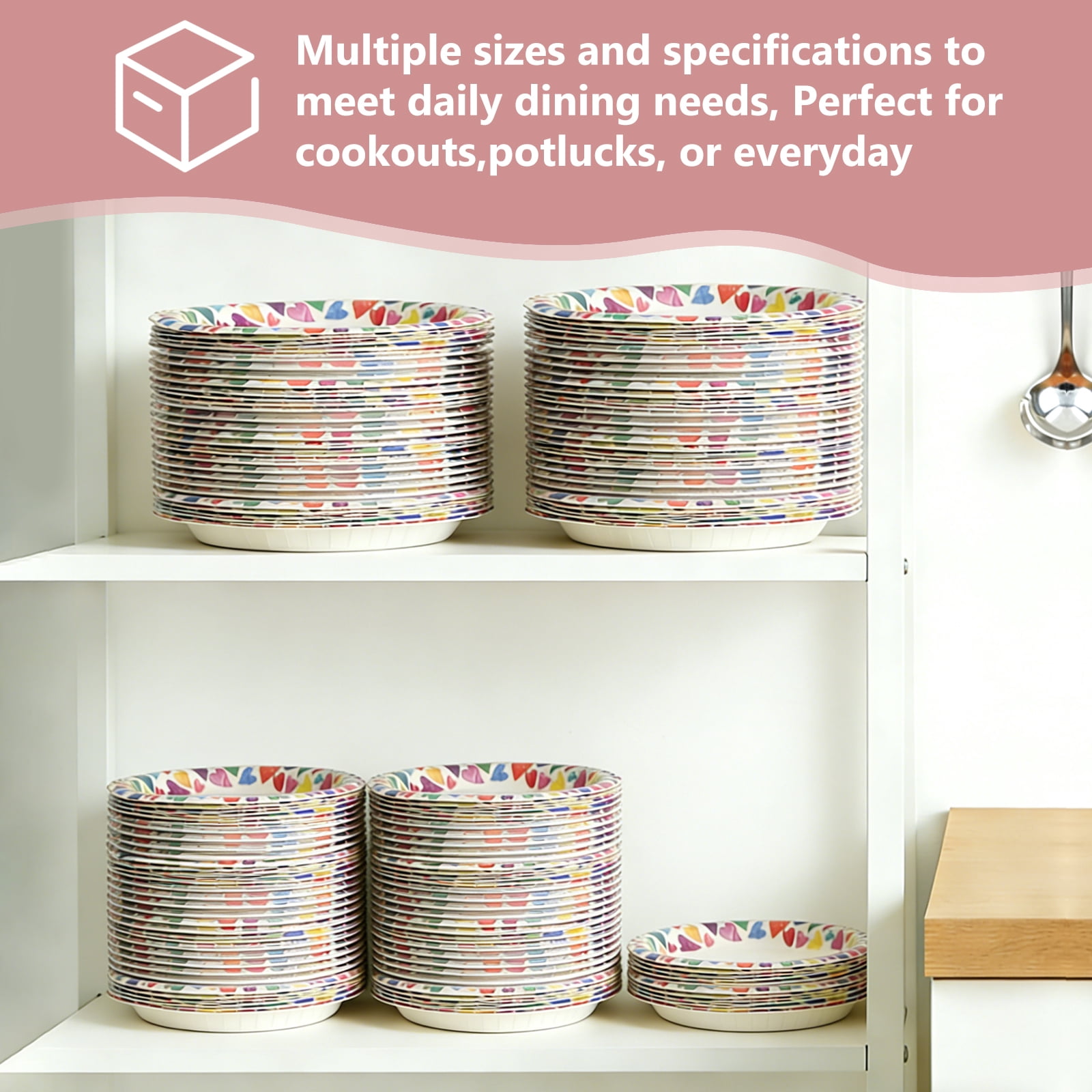 60 Pcs Paper Plates Sets Disposable, 30 Pcs 8.5inch Plates and 30 Pcs 10inch Plates, Compostable Round Multi Color Plates for Party, Valentine's Day, Microwaveable Plates for Dinner and Everyday Use