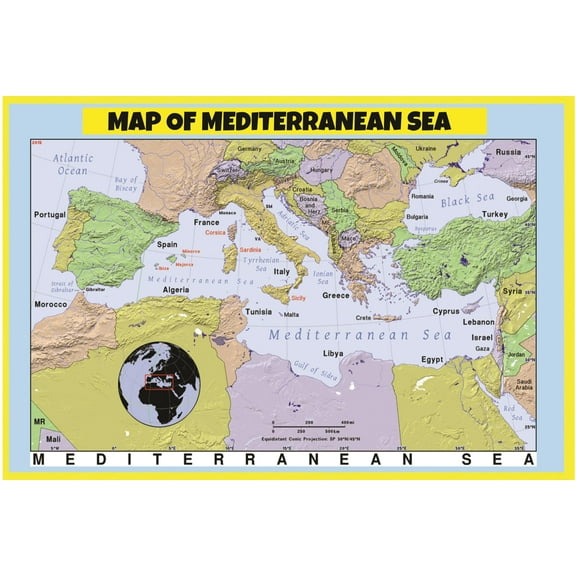 Map of Mediterranean Sea - Laminated Wall Map Poster Print Perfect for Classrooms and Homes - Vivid Imagery with Bright Colors - 18x24