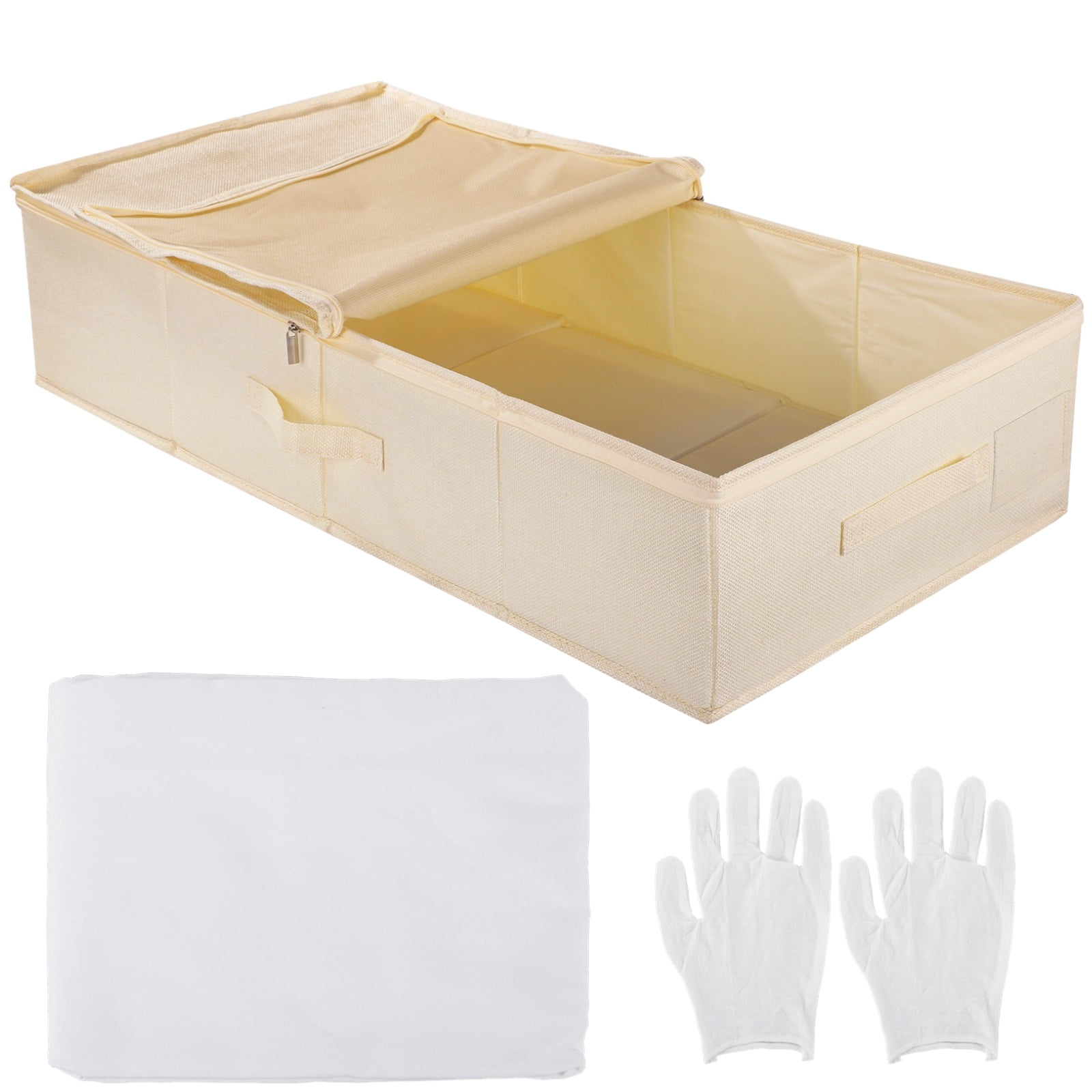 Wedding Dress Storage Box, Wedding Dress Preservation Box with Dustproof Cover & Gloves, Large Capacity Wedding Box with Dual Zipper, Blocks Sunlight Dust Moisture