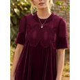 thumbnail image 4 of Womens A-Line Velvet Lace Overall Pleated Swing Babydoll Flared Wedding Mini Dress Wine Red XXL, 4 of 9
