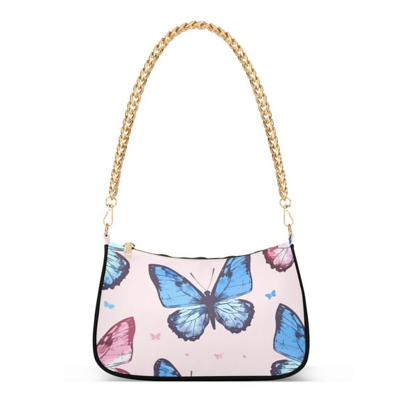 Pink Blue ButterfliesWomen Small Shoulder Bag Crossbody Tote Hobo Bags Purse Clutch Handbags with Chain Strap for Women