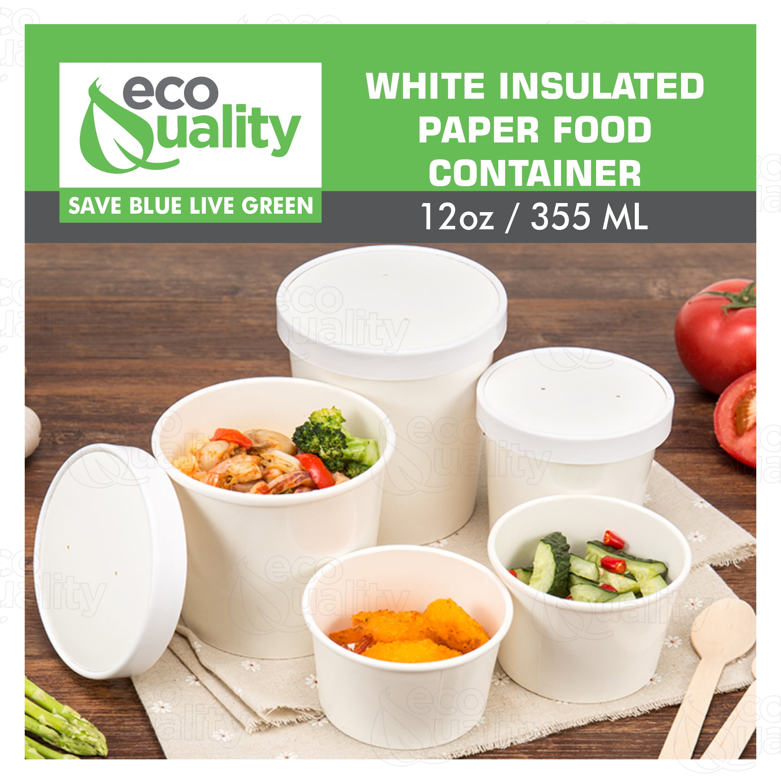 Tezzorio (Set of 100) 12 oz White Paper Soup Containers with Lids Combo  Pack, Take Out Hot/Cold Food Containers, Ice Cream/Frozen Yogurt Dessert  Cups