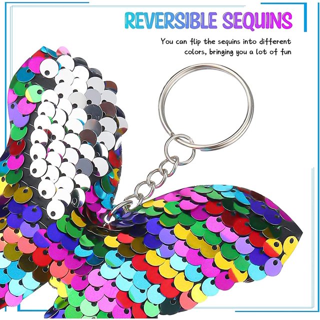 Llavero de lentejuelas Favores de fiesta Lentejuelas reversibles Brillo Llaveros Unicornio Flamenco Sirena Mariposa Corona Llaveros para niños Niñas Cumpleaños (6 piezas) ZefeiWu 8390613886798
