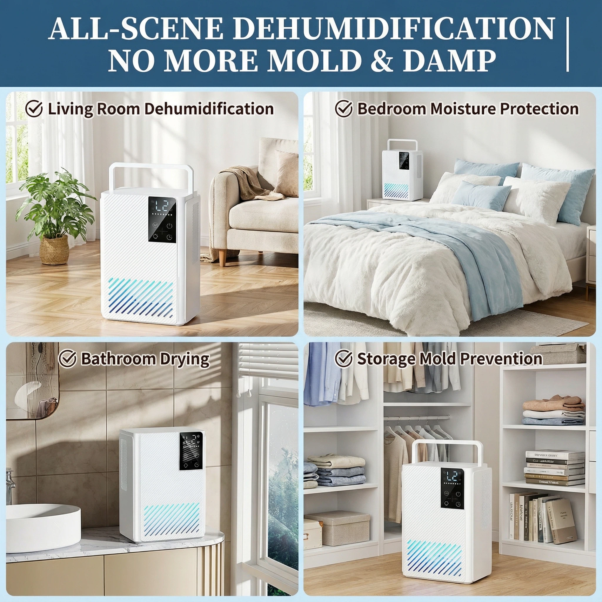 STORGENER Dehumidifier for Home, 500 Sq.Ft, 2L Large Tank, Sleep Mode - Fast Moisture Removal for Bathroom, Bedroom, Kitchen, RV (White)