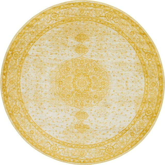 Unique Loom Bromley Traditional Border Rug 8' x 8' Round Yellow/Ivory