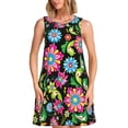 thumbnail image 1 of Easygdp Vector Mexican Otomi Style Bright para Vestido Transpirable de Mujer, Vestido Suelto de Manga Corta con Pliegues y Bolsillos para el Verano, 1 of 6