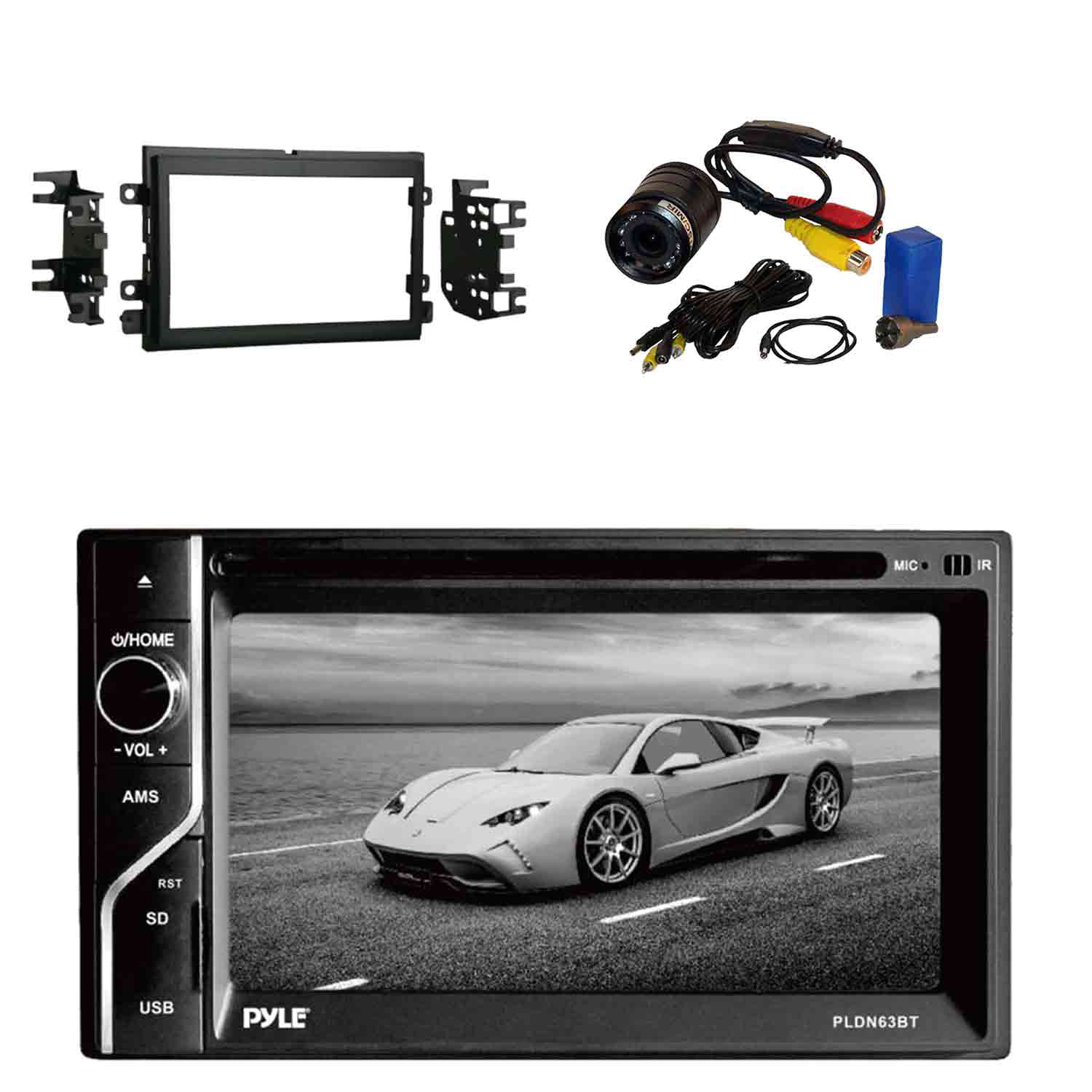 Pyle Touch Screen BT Receiver w/Metra Radio Installation Kit & Rear View Camera 
