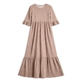 thumbnail image 4 of Antinious Girls Solid Pleated 3/4 Sleeve Round Neck Casual Versatile Wear Dress, 4 of 5