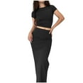 thumbnail image 1 of Fgnfyis Ensemble Jupe Longue 2 Pcs pour Femmes, Col Rond, Manches Courtes, Mode, Noir L, 1 of 7