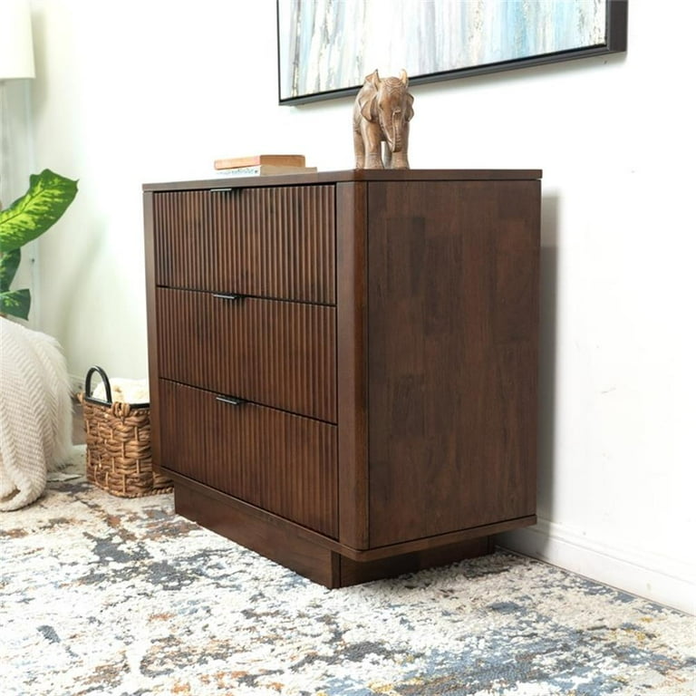 Carla Mid Century Modern Solid Wood Walnut Nightstand with 3 Drawers