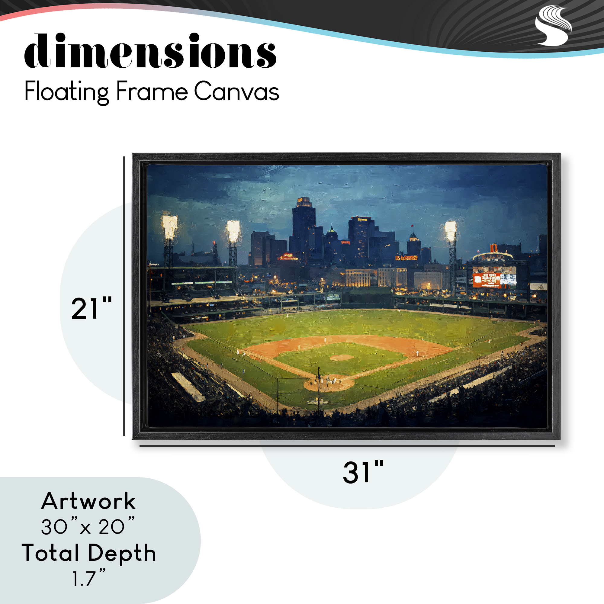 Baseball Stadium at Night Black Framed Floater Canvas Wall Art, design by Arlington Prints