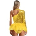thumbnail image 4 of LiiYii Women Asymmetrical Latin Dance Leotard Sequins Long Sleeve Gymnastics Bodysuit Unitard Jazz Dance Tops Yellow S, 4 of 5