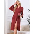 thumbnail image 2 of DARING DIVA Long Sleeve V-neck Kimono Midi Loungewear Bathrobe S Wine Red, 2 of 6