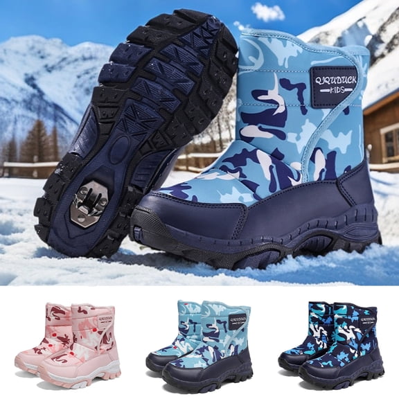 RTKFRFLM Kids Winter Snow Boots with Steel Claws Anti Waterproof Thick Lined Ski Boots for Children Warm Outdoor Snow Shoes for Winter Play