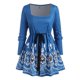 thumbnail image 1 of Talla grande con cordón de cuello cuadrado impresión floral camiseta Rosegal  Mangas largas de talla grande, 1 of 5