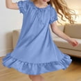 thumbnail image 5 of THDHVS Girls Summer Dress,Girls Solid Puff Short Sleeve Ruffle Hem Dress Round Neck Casual Sleepwear Summer,Dresses for Girls 4-5 Years, 5 of 10