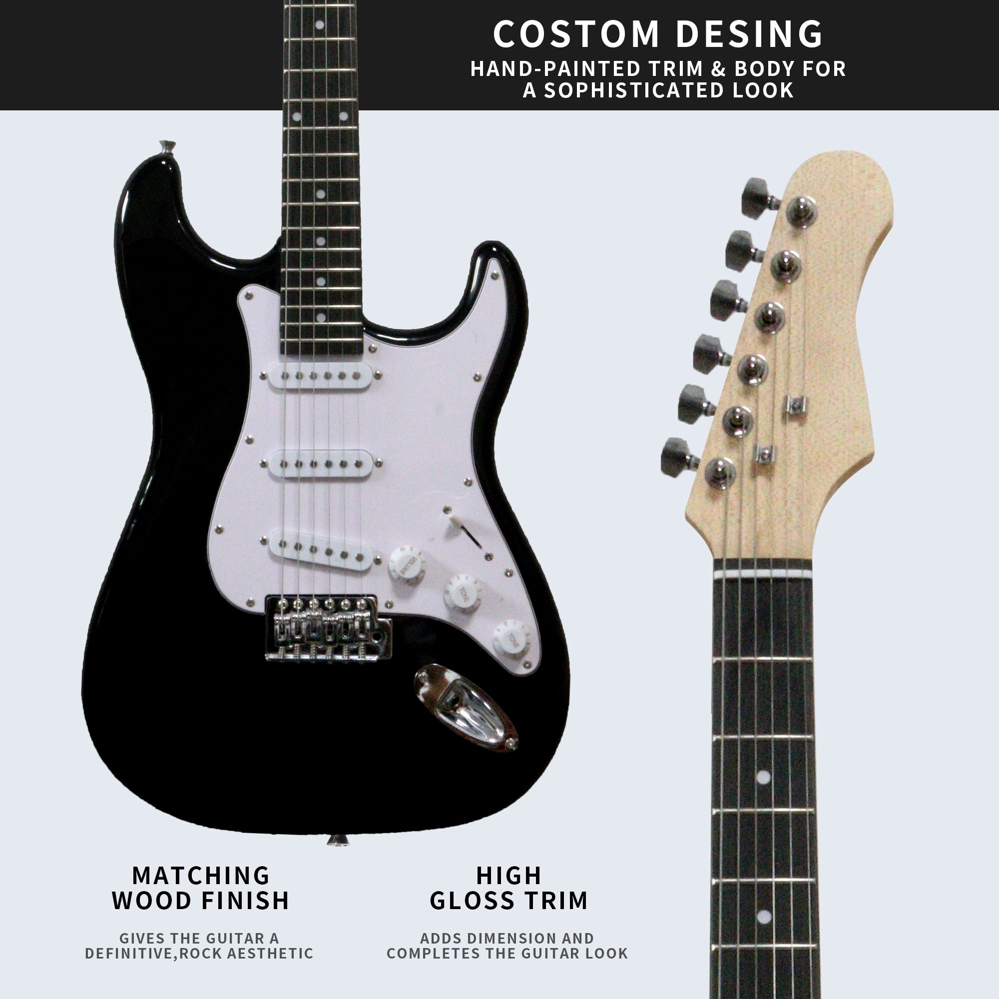 Likegreen Adjustable Bridge Electric Guitars with Bag & Tuner, Black