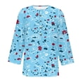 thumbnail image 4 of ALLLIST Notch Neck Spring Tops Blue 3/4 Sleeve Floral Printed T-Shirts Button Loose Blouses for Women Dressy Casual, 4 of 5