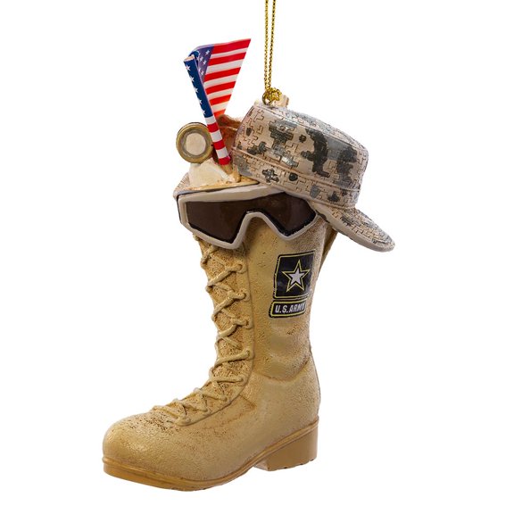 Kurt Adler 4.75" Army Boot With Usa Flag Icons Ornament